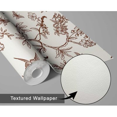 Papel de Parede Autoadesivo Botânico Pássaros e Flores, Marrom, Vinil Removível DIY para Parede de Destaque da Entrada - S4sassy 63,5 cm (L) × 304,8 cm (C) / Marrom - Vinil Texturizado