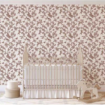 Papel de Parede Autoadesivo Botânico Pássaros e Flores, Marrom, Vinil Removível DIY para Parede de Destaque da Entrada - S4sassy 63,5 cm (L) × 304,8 cm (C) / Marrom - Vinil Texturizado