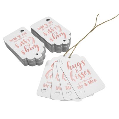 Etiquetas de Papel 'Abraços e Beijos' para Lembrancinha de Casamento, Penduradas em Foil Artesanal - Inkdotpot 100 Etiquetas Metalizadas / Branco - Ouro Rosé