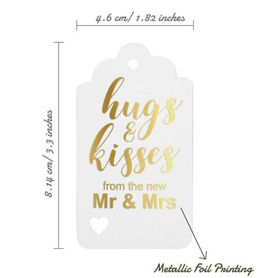 Etiquetas de Papel 'Abraços e Beijos' para Lembrancinha de Casamento, Penduradas em Foil Artesanal - Inkdotpot 100 Etiquetas Metalizadas / Branco - Ouro Rosé