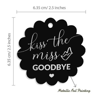 Etiquetas de Papel Metalizado para Pendurar 'Kiss The Miss Goodbye' para Lembrancinhas de Despedida de Solteira - Inkdotpot 50 Etiquetas Metalizadas / Preto - Prata