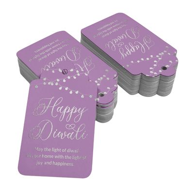 Etiquetas de Papel para Lembrancinha 'Happy Diwali' com Foil para Pendurar - Inkdotpot 100 Etiquetas Metalizadas / Roxo - Prata