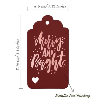 Etiquetas Pendentes de Papel para Lembrancinhas de Natal 'Merry and Bright' com Foil para Artesanato - Inkdotpot 50 Etiquetas Metalizadas / Vermelho - Ouro Rosé