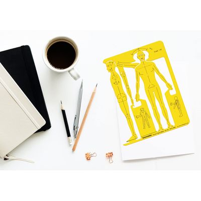 Traceease Stencil Figura Humana Completa — Contorno Masculino Frontal e Lateral para Conceito, Estudo, Proporções e Planejamento - S4Sassy Amarelo
