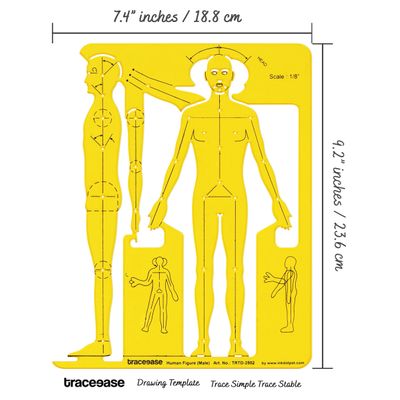 Traceease Stencil Figura Humana Completa — Contorno Masculino Frontal e Lateral para Conceito, Estudo, Proporções e Planejamento - S4Sassy Amarelo