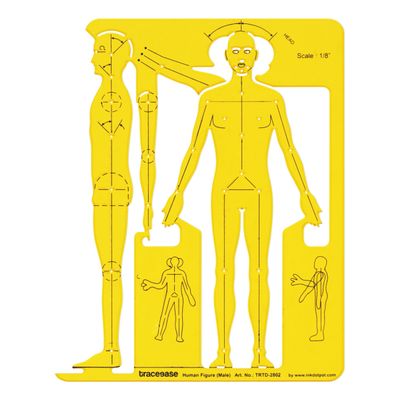 Traceease Stencil Figura Humana Completa — Contorno Masculino Frontal e Lateral para Conceito, Estudo, Proporções e Planejamento - S4Sassy Amarelo