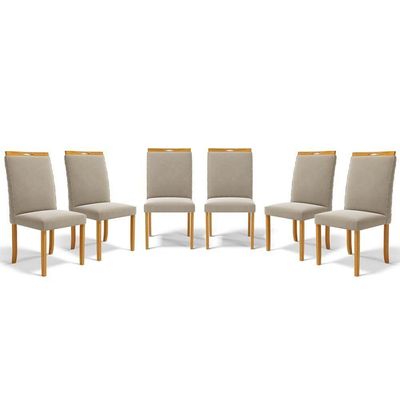Kit Com 6 Cadeiras Agnes Madeira Maciça Estofadas Para Mesa De Jantar Veludo Bege 102