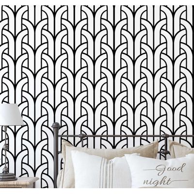 Decoração de Parede Preta Removível Art Déco Fonte, Papel Contact Vinílico Autoadesivo À Prova d'Água para Paredes e Móveis - S4sassy 63,5 cm (L) × 152,4 cm (C) / Preto - Vinil Liso