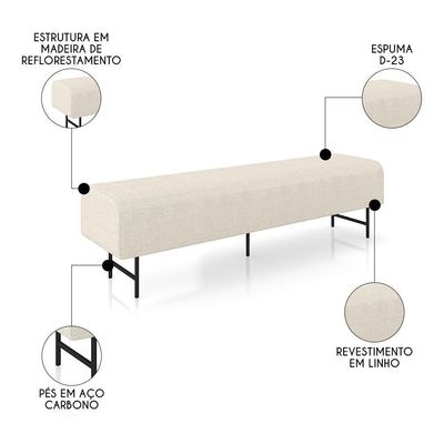 Puff Recamier Decorativo Pés Em Ferro 140cm Dublin P02 Linho Creme - Mpozenato