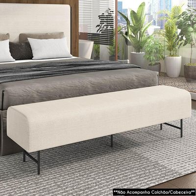 Puff Recamier Decorativo Pés Em Ferro 140cm Dublin P02 Linho Creme - Mpozenato
