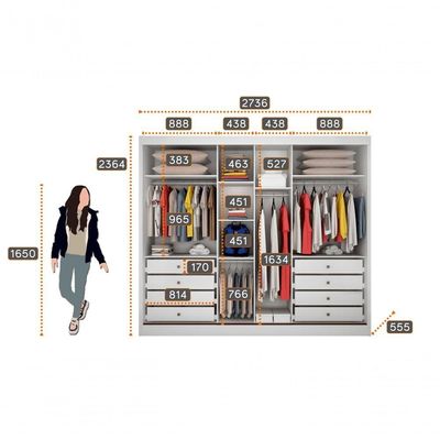 Guarda Roupa Casal Espelhado 8 Gavetas - Logan-branco - Móveis Horizonte
