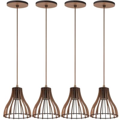 Kit 4 Pendentes Luminárias de Teto Bivolt MDF Dital Tiffany Iluminação Decorativa Sala Hall