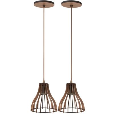 Kit 2 Lustres Pendentes Madeira MDF Tiffany Bivolt Dital E27 Iluminação Decorativa Sala Cozinha