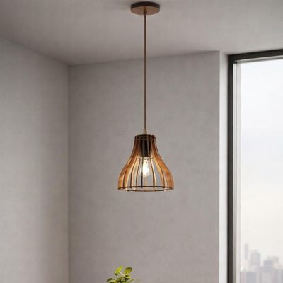 Kit 2 Lustres Pendentes Madeira MDF Tiffany Bivolt Dital E27 Iluminação Decorativa Sala Cozinha
