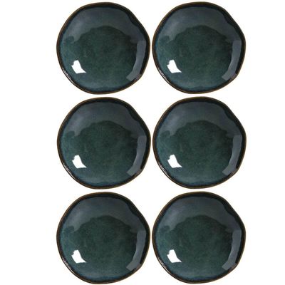 Jogo 6 Pratos Fundos Sopas Caldos 21cm em Cerâmica Stoneware Orgânico Oceano Azul Porto Brasil