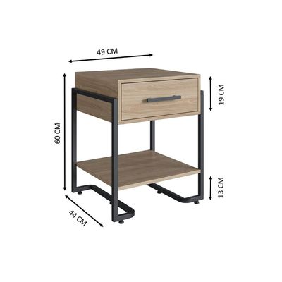 Criado Mudo Quarto Industrial Moderno 49cm Mesa de Cabeceira Oak Metal Preto Placa e Ponto