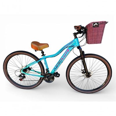 Bicicleta Aro 29 Feminina Absolute Hera Retrô Vintage 21v Confortável Cesta Selim 2 Molas Azul-verde Tamano 15