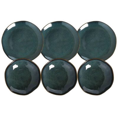 Jogo 6 Pratos Rasos 26cm 6 Pratos Fundos 21cm Azul Cerâmica Orgânico Oceano Porto Brasil
