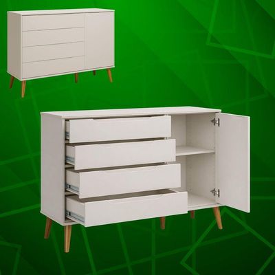 Comoda Sapateira Elfe Retro 1 Porta 4 Gavetas Areia Fosco - Moveisaqui