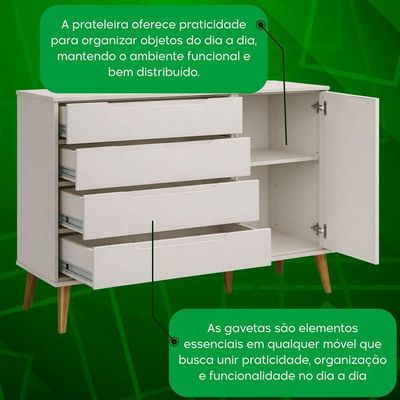 Comoda Sapateira Elfe Retro 1 Porta 4 Gavetas Areia Fosco - Moveisaqui