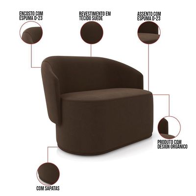 Sofá 2 Lugares Namoradeira Orgânica Para Sala Malu Suede Marrom M11 - D'rossi