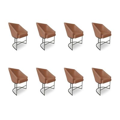 Kit 8 Poltronas Luxo Alana Bouclê Base Ferro Preto - Pallazio Cor Terracota