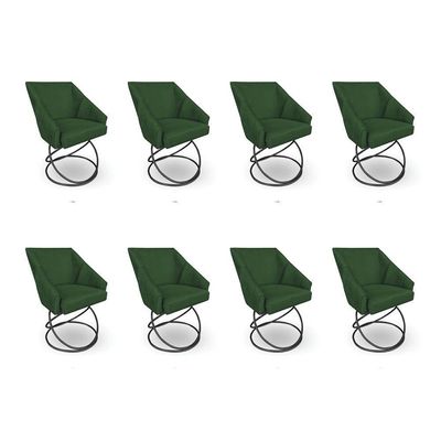 Kit 8 Poltronas Luxo Alana Suede Verde Base Luxo Preto - Pallazio