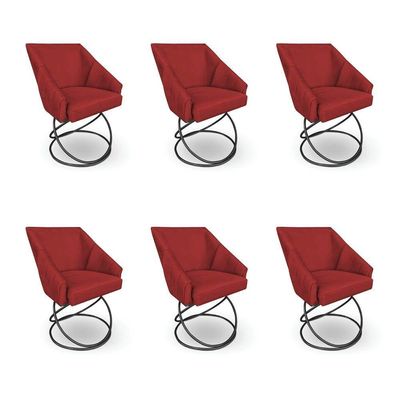 Kit 6 Poltronas Luxo Alana Suede Vermelho Base Luxo Preto - Pallazio
