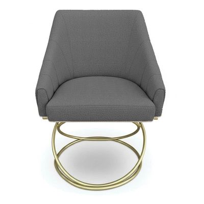 Kit 6 Poltronas Luxo Alana Linho Grafite Base Luxo Dourado - Pallazio