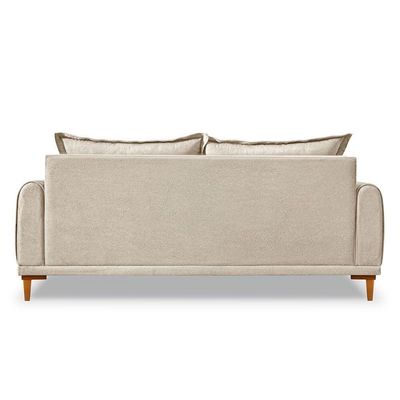 Sofá Living 2 Lugares 1,80m Livia Bouclê Dourado Pés De Madeira - Pallazio