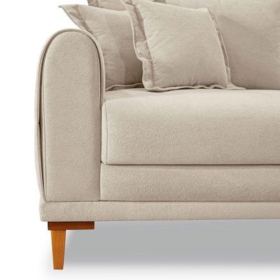 Sofá Living 2 Lugares 1,80m Livia Bouclê Dourado Pés De Madeira - Pallazio