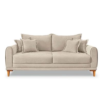 Sofá Living 2 Lugares 1,80m Livia Bouclê Dourado Pés De Madeira - Pallazio