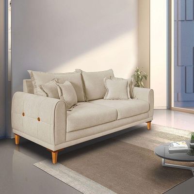 Sofá Living 2 Lugares 1,80m Livia Bouclê Dourado Pés De Madeira - Pallazio