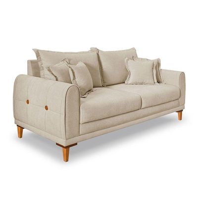 Sofá Living 2 Lugares 1,80m Livia Bouclê Dourado Pés De Madeira - Pallazio