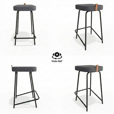 Kit 04 Banquetas Médias Para Cozinha Vik Estofada Linho Grafite - Desk Design
