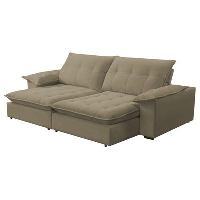 Sofá Retrátil E Reclinável Veludo 2,00m Lisboa - Conforto Premium E Design Elegante | Lansof Cores Capuccino