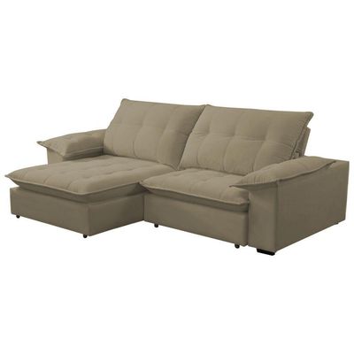 Sofá Retrátil E Reclinável Veludo 2,00m Lisboa - Conforto Premium E Design Elegante | Lansof Cores Capuccino