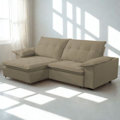 Sofá Retrátil E Reclinável Veludo 2,00m Lisboa - Conforto Premium E Design Elegante | Lansof Cores Capuccino