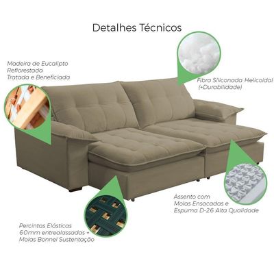 Sofá Retrátil E Reclinável Veludo 2,00m Lisboa - Conforto Premium E Design Elegante | Lansof Cores Capuccino