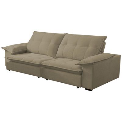 Sofá Retrátil E Reclinável Veludo 2,00m Lisboa - Conforto Premium E Design Elegante | Lansof Cores Capuccino