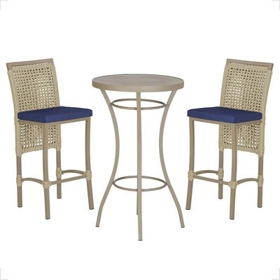 Mesa Bistrô E 2 Banquetas Roma Fendi Corda Estofado 10 Trama Rami