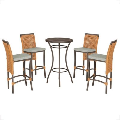 Mesa Bistrô 4 Banquetas Roma Marrom Corda Náutica 3 Trama Terra Cota