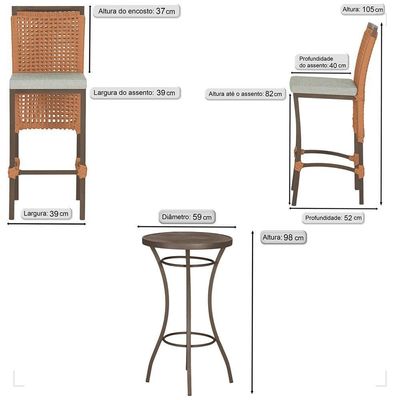 Mesa Bistrô 4 Banquetas Roma Marrom Corda Náutica 3 Trama Terra Cota