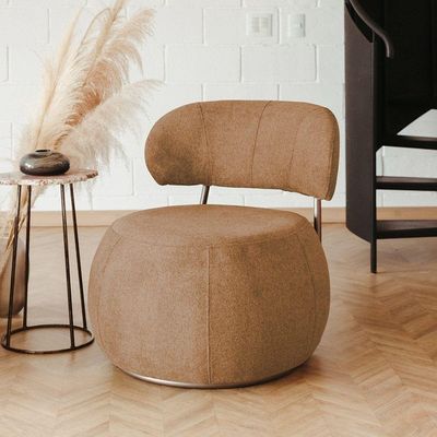Poltrona Decorativa Greta Base Giratória Titânio Linho Bouclé Terracota - Nexta Casa
