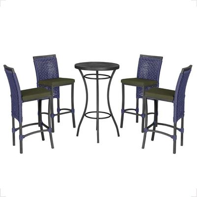 Mesa Bistro E 4 Banquetas Roma Preta Corda Náutica 13 Azul