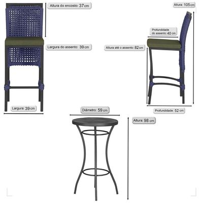 Mesa Bistro E 4 Banquetas Roma Preta Corda Náutica 13 Azul