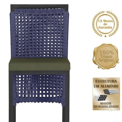 Mesa Bistro E 4 Banquetas Roma Preta Corda Náutica 13 Azul