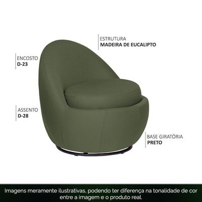 Poltrona Orgânica Kaira Giratória Linho Verde - Nexta Casa
