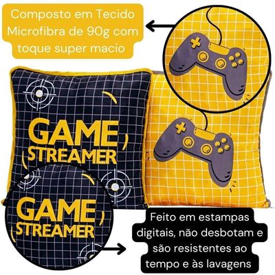 Par De Capa De Almofada Estampada Game Streamer Preto/amarelo 45cm X 45cm Com Zíper E Viés