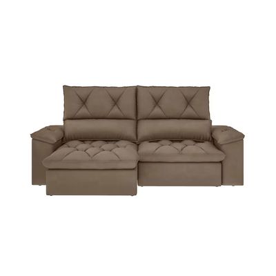 Sofá 3 Lugares Luizzi Atenas Retrátil Reclinável Veludo 210cm Capuccino